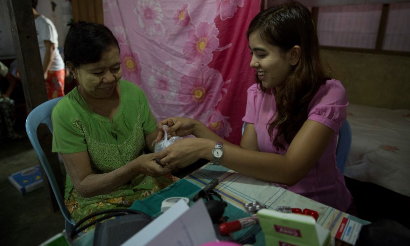 Dr May Thazin at a pop-up health clinic,  East Dagon near Yangon, Myanmar