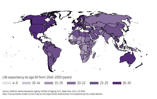 Life expectancy at age 60 from 2045-2050 